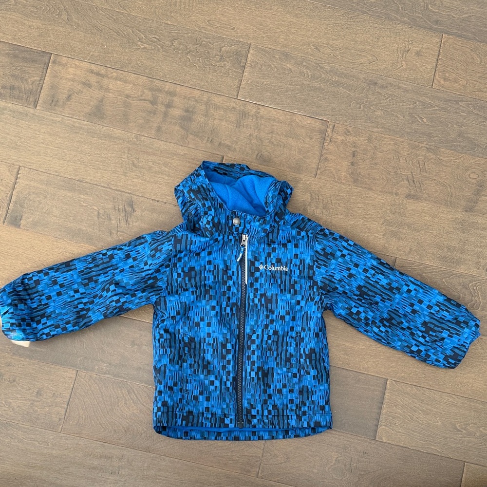 Columbia Blue and Black Pixelated Kids Hooded Jacket XXS